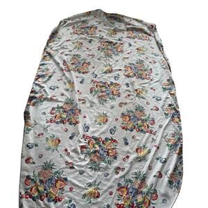 Vintage Large Rectangular Tablecloth Printed Fruit Design 59” X 98” Faint Stain